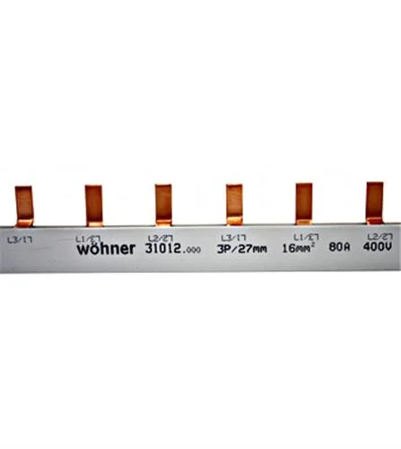 Verschienung 3-polig, Stift, 16mm², 80 A, Teilung 27mm, 1m