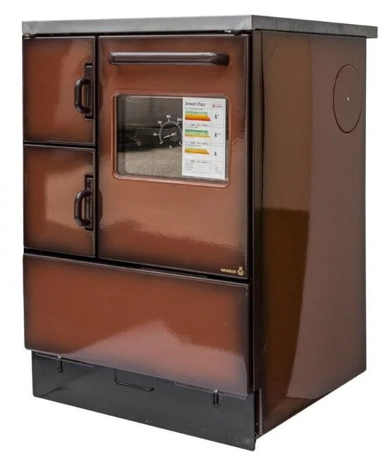 Wamsler Vollherd K 118 maron Rauchrohr- anschluss rechts mit Glaskeramikkochfeld