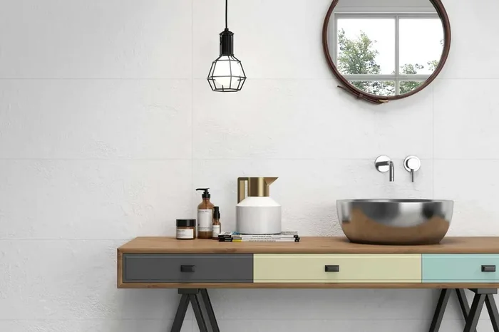 Wandfliese Betonoptik weiß 30×90 cm „Gardena Blanco“