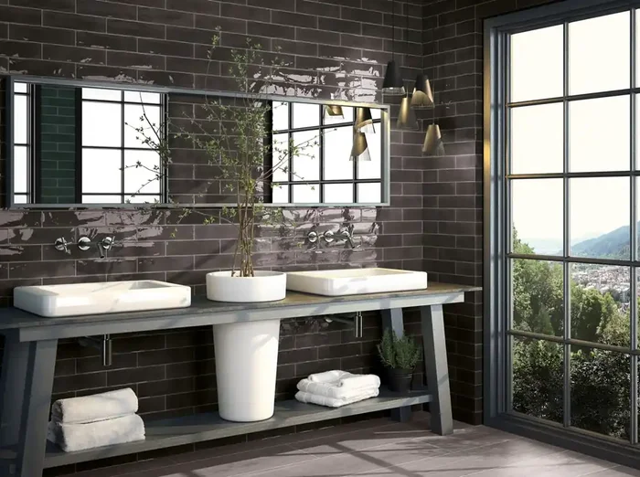 Wandfliese Glow Schwarz 7,5x30cm Glänzend