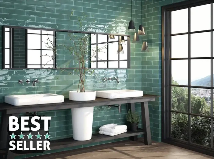 Wandfliese Glow Smaragdgrün 7,5x30cm Glänzend