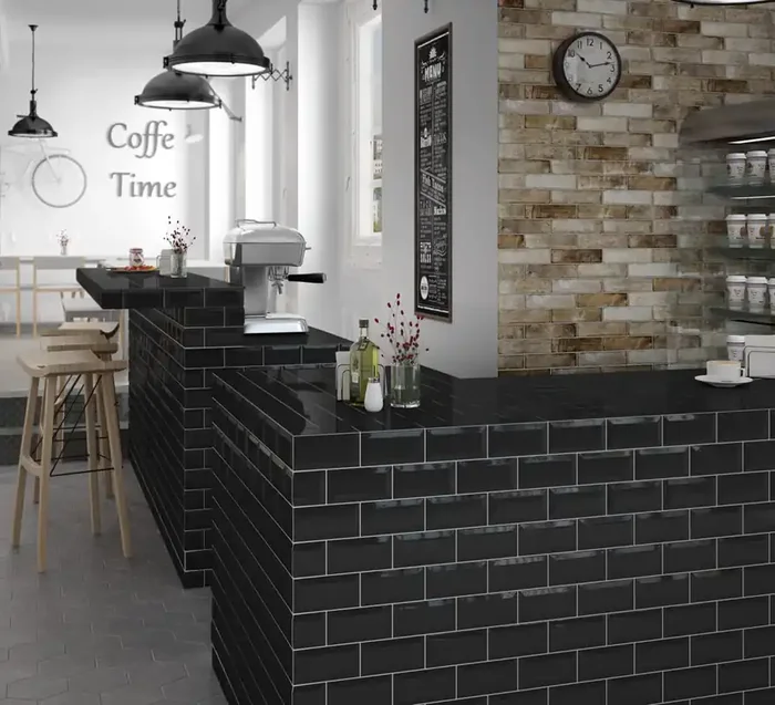 Wandfliese Metro Schwarz Glänzend 10x20cm