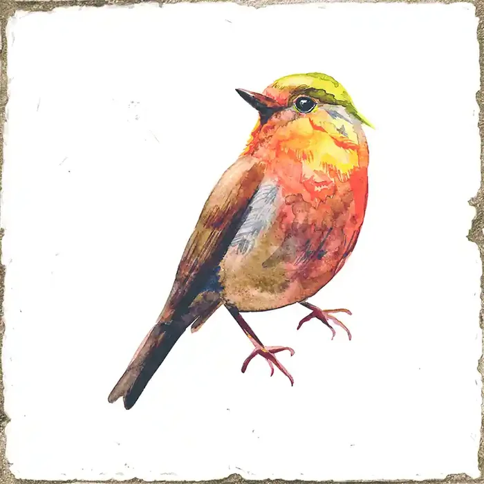 Wandfliese Vogel-Dekor 15×15 cm „Forli Birds“ Rotkehlchen Retro glänzend