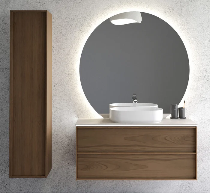 Waschbeckenunterschrank QBad Home Dunkles Eichenfurnier