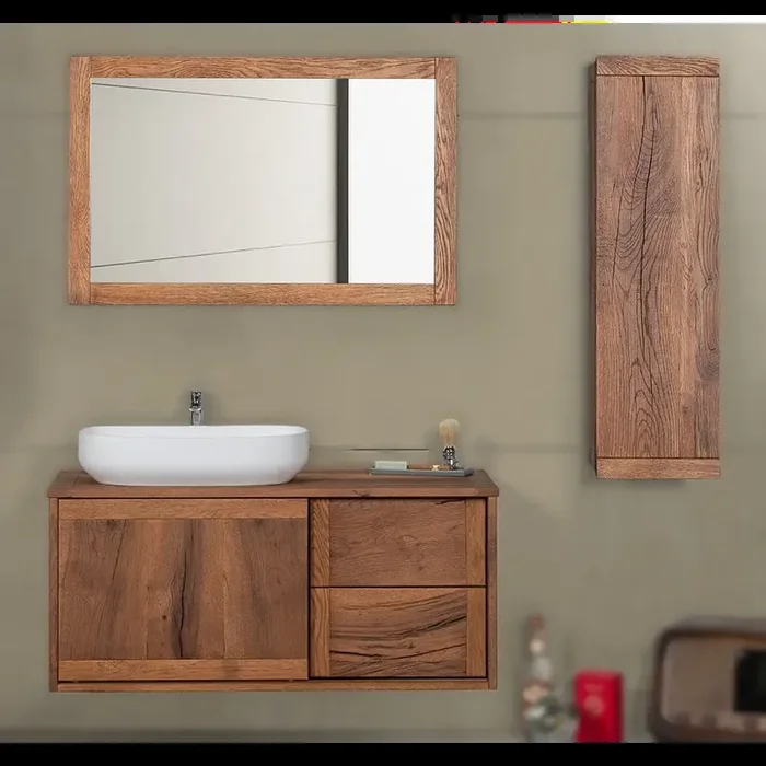 Waschtisch 110×49 cm Madia1 Rustikal / im Set mit Wandspiegel und Hochschrank