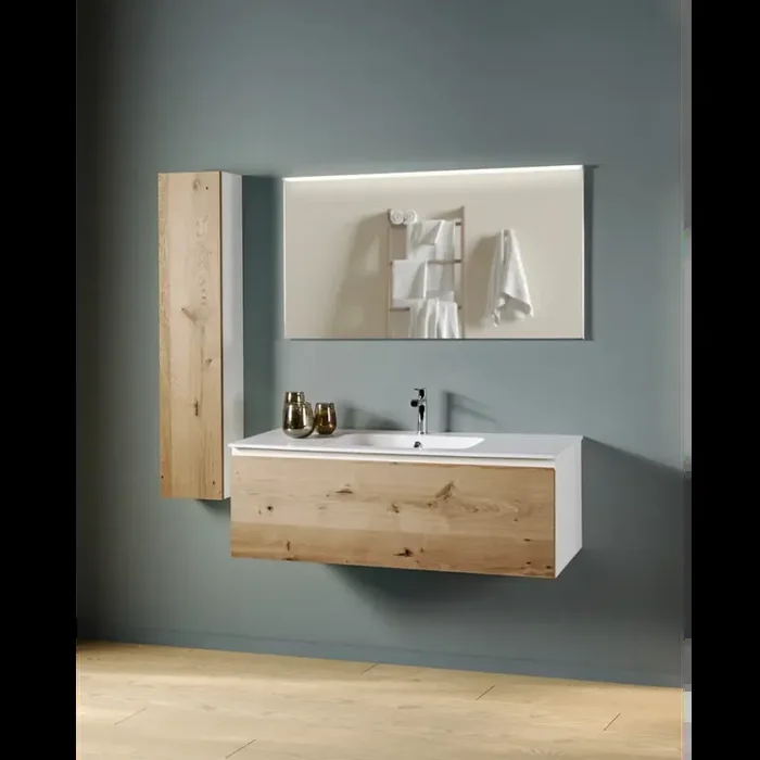 Waschtisch 120 x 41 Diva Legno Comp.13 Rovere Rustico Waschtisch, Spiegel und Hochschrank im Set