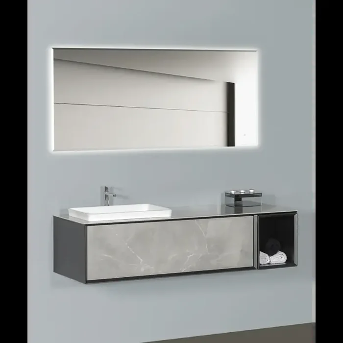 Waschtisch 151×36,5 cm Luxury Canova Gres.12 Grey Amani Waschtisch & Spiegel im Set