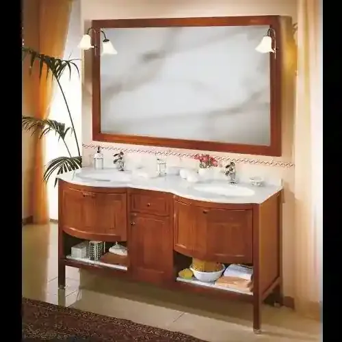 Waschtisch 163 x 90 cm Mediterran Venus im Set mit Doppelwaschbecken, Marmor & Spiegel