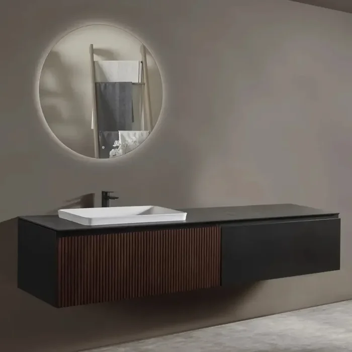 Waschtisch 180 x 41cm Diva Legno Comp.14 Gres Amber Waschtisch und Spiegel im Set