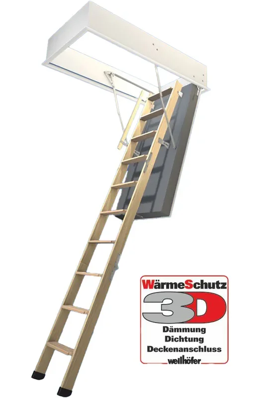 Wellhöfer Bodentreppe Gutholz + 3D Wärmeschutz 260-272 cm 120 x 70 cm (Länge x Breite)