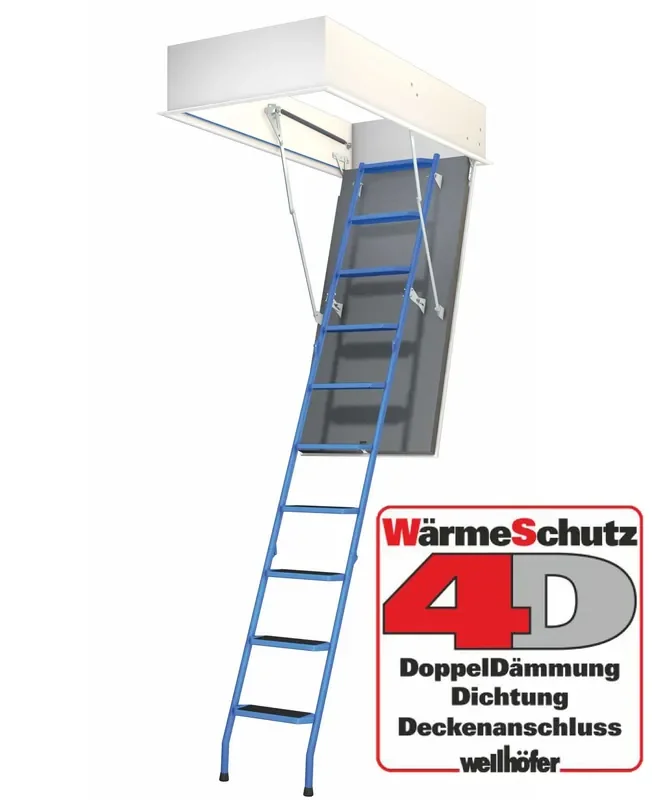 Wellhöfer Bodentreppe StahlBlau + 4D Wärmeschutz 246-257 cm 110 x 70 cm (Länge x Breite)