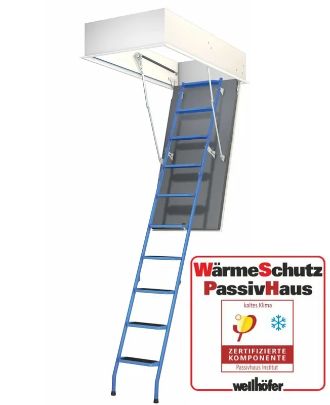 Wellhöfer Bodentreppe StahlBlau + Passivhaus Wärmeschutz 259-271 cm 120 x 70 cm (Länge x Breite)