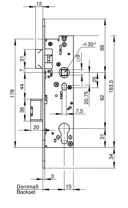 WILKA Rohrrahmen Anti Panik Einsteck- schloss 6667.000007, 30 mm Dorn,